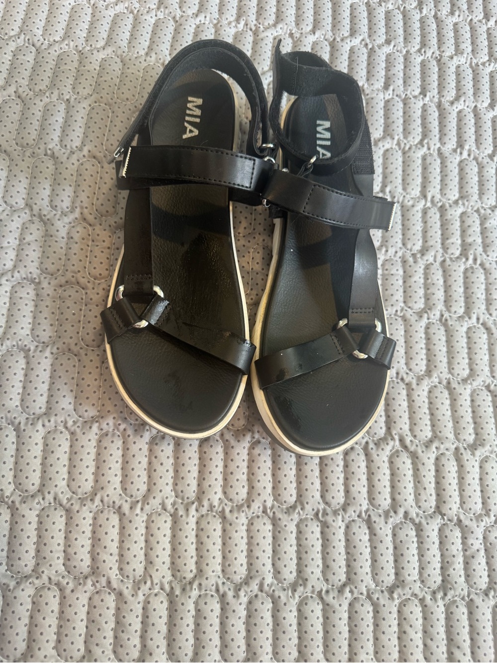 MIA Black Strappy Sport Sandals with White Trim